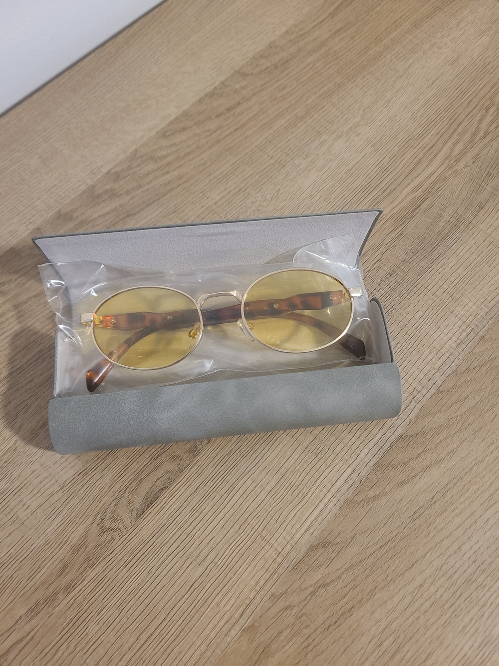 Yellow Lens Oval Sunglasses With Case